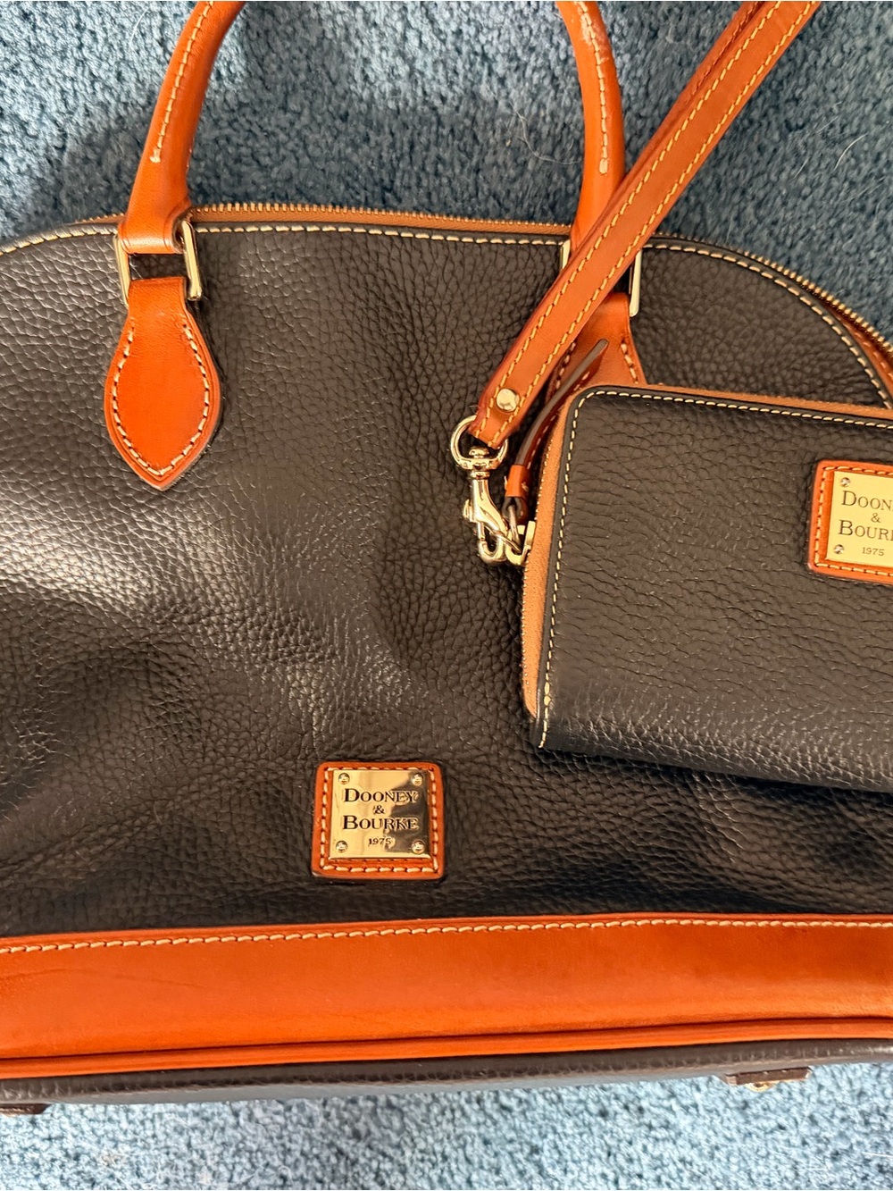 Dooney & Bourke Black Leather Satchel with Chestnut Trim
